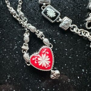 Brighton Necklace & Bracelet Set Silver. 2 Sided Black Red Heart Lot Rare Mint C
